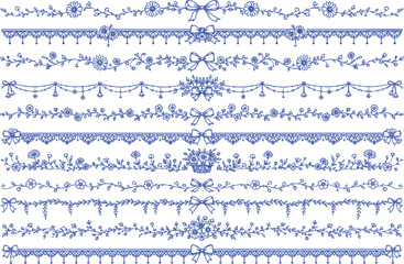 Fototapeta premium Vector set of floral elements for ethnic decor. Seamless patterns for frames, borders and backgrounds. Detailed decorative motifs. 