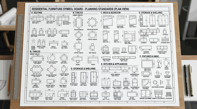 Residential furniture sizing and planning standards reference sheet