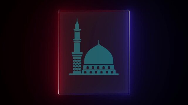 A realistic traffic signal mosque animation on a transparent background, with neon line animation...