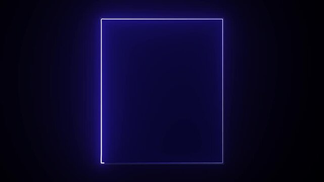 A glowing neon rectangle frame smoothly drawing itself from all four corners, creating a clean geometric border with bright electric glow and soft bloom.