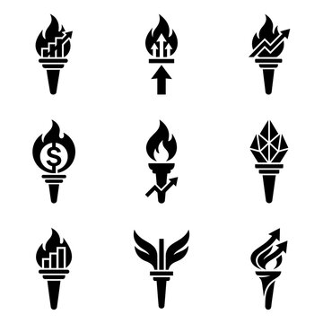 Black torch icons with various symbols.