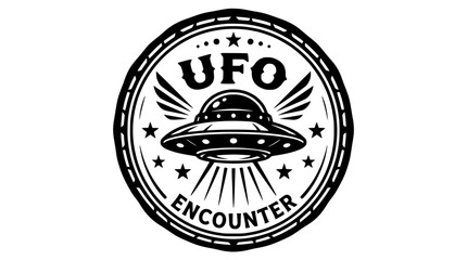 UFO Encounter Badge Emblem - Flying Saucer and Alien Spaceship © Huenar