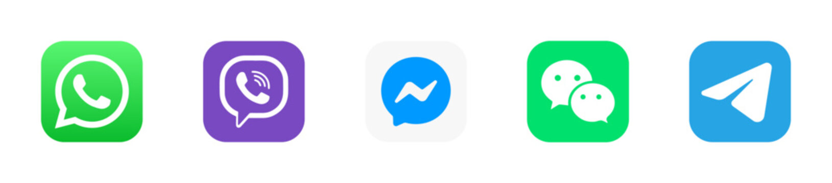 WhatsApp, Viber, Messenger, WeChat, Telegram - Collection of popular social media logo. Social media icons. Realistic set. Vector editorial