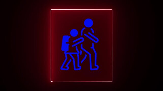 A realistic traffic signal students animation on a transparent background, with neon line animation...