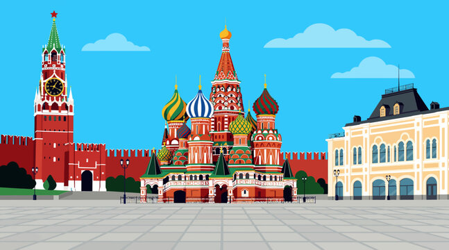 Saint Basil's Cathedral Moscow Kremlin Russia Square Landmark Illustration