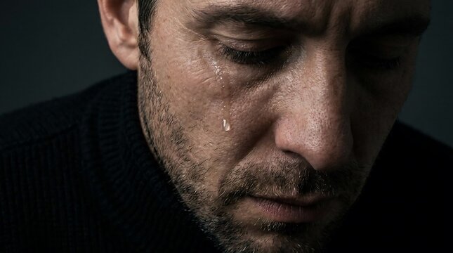 Man crying with tears streaming down his face, conveying sadness and despair