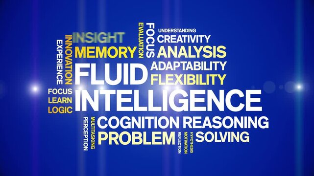 Fluid intelligence animated word cloud-text design animation tag kinetic typography seamless loop.