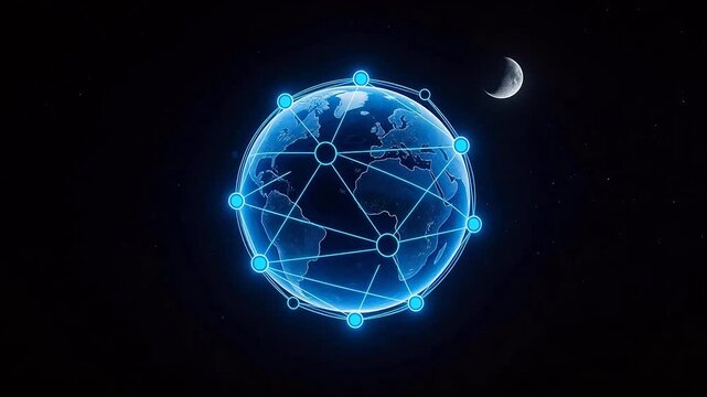 Globe with network connections and moon