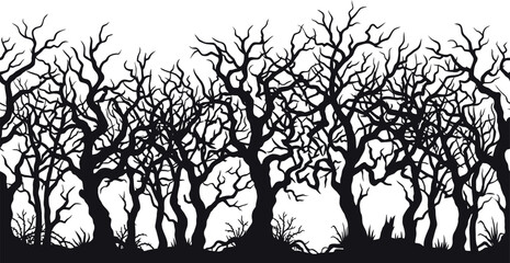 Fototapeta premium Spooky forest silhouette for helloween day creepy trees and halloween decorations