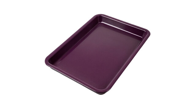 Empty rectangular purple metal baking tray baking sheet isolated on transparent background cut out