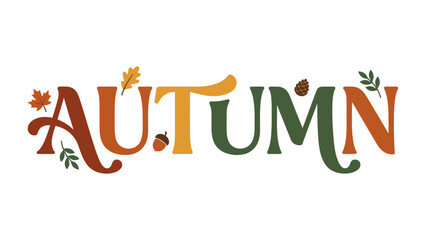 Autumn word with leaves and acorn © Azizun