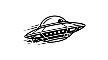 Retro UFO Flying Saucer Illustration - Black and White Line Art © Lah