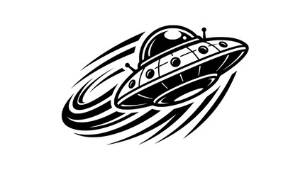 Retro UFO Flying Saucer with Swirling Motion Trails © Lah