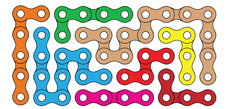 Cartoon silhouette of the chain for bike or bicycle. Cycling line pattern. Motorcycle chain links symbol. Bicycle chains icon. Chain machine sign. Gear machine.