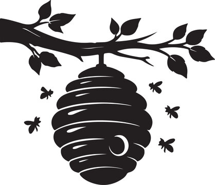 Beehive Hanging on Tree Branch vector Silhouette bee House line act