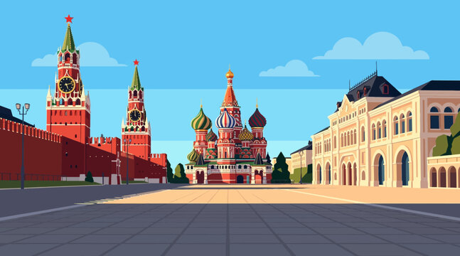 Pixel Art Moscow Kremlin and Red Square with St. Basil's Cathedral