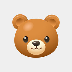 Fototapeta premium Bear 3D cute face icon in a soft kawaii cartoon style with a friendly expression