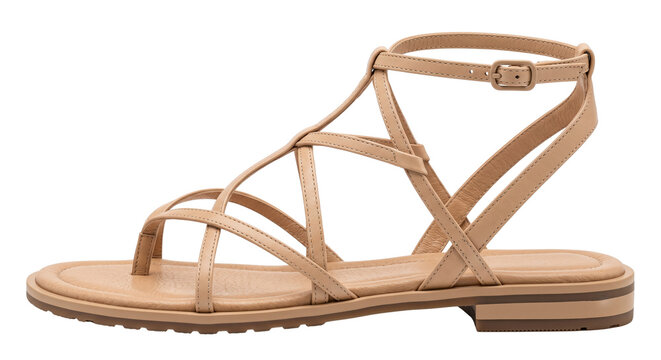 Strappy tan leather flat gladiator sandal profile