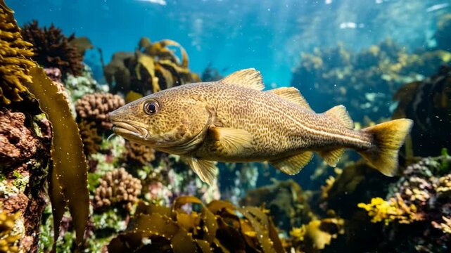 codfish swimming underwater in north atlantic ocean close up video