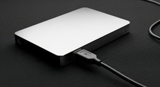 External hard drive with USB cable.