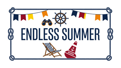 Endless Summer Nautical Graphic: A charming nautical-themed graphic evoking the spirit of summer with maritime elements and playful bunting, all framed by a rope border. © Nusaybah