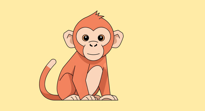Cute cartoon monkey sitting on a plain light yellow background, looking forward with a gentle expression.