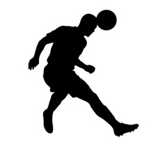 Obraz premium Black silhouette soccer player kicking ball, sports icon, athletic motion, football action isolated on White Background