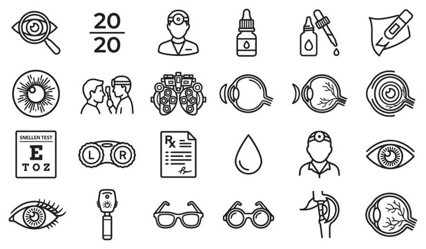 Ophthalmology Line Icons Set for Eye Care and Vision Health