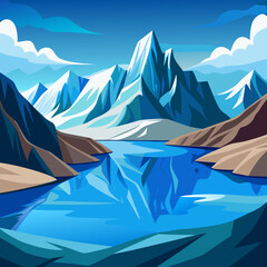 Fototapeta premium Majestic Mountain Lake Landscape with Blue Sky and Peaks