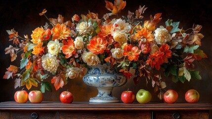 Autumn floral arrangement in ornate vase © TITISCAHYA