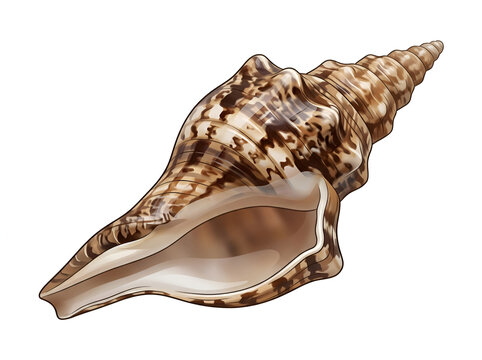 Detailed seashell vector illustration of a spiral conch shell