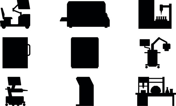 9 Isolated Healthcare Technology Devices Vector Silhouettes Icon Symble Pack Modern Fintech Service Symbol Illustration