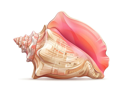 Pink conch seashell vector illustration isolated on white background