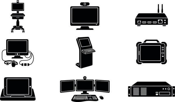 9 Isolated Telemedicine Vector Silhouettes Icon Symble Pack Cashless Transaction Platform Vector Icon