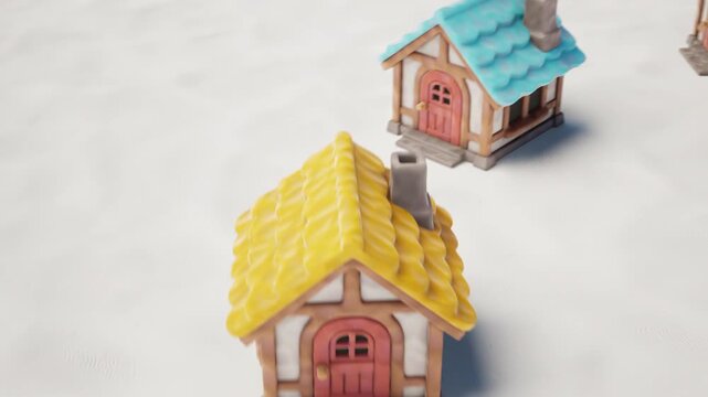 Yellow Blue and Red Miniature Houses 3D Render for Real Estate