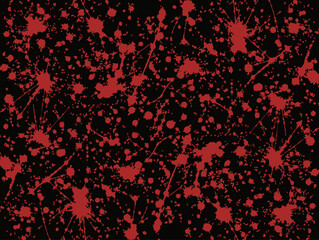 Obraz premium Red paint splatter pattern on black background. Grunge ink drops, drips and abstract texture create a bold seamless design for posters, fabric, wrapping, wallpaper and urban art.