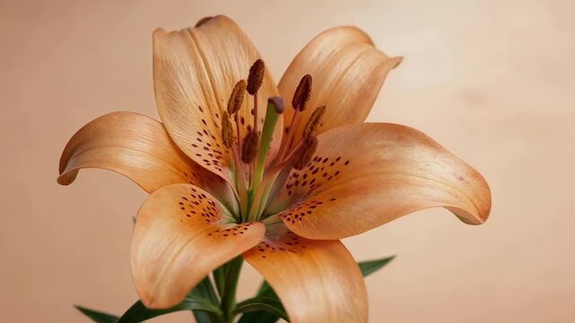 Stunning orange lily flower blooming against a soft, creamy background in a beautiful natural process