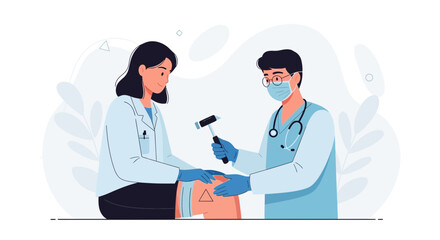 Fototapeta premium Doctor Examining Patient's Knee Reflex with Neurological Hammer: Medical Illustration