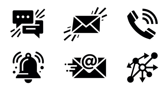 Vector illustration of collection of black icons for communication and notification