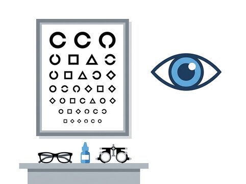Eye chart with clinical testing tools for professional vision examination