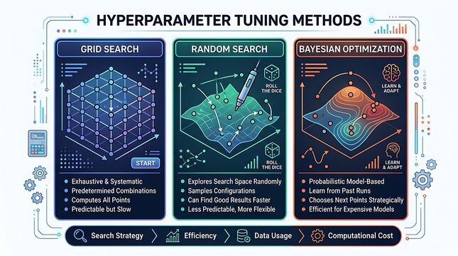 Machine learning hyperparameter tuning methods comparison infographic