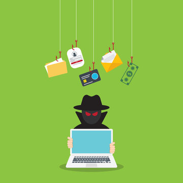 Phishing Scam Cyber Attack With Hacker Stealing Password Financial Data And Personal Information