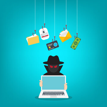 Phishing Scam Cyber Attack With Hacker Stealing Password Financial Data And Personal Information