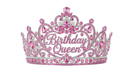 Pink crystal birthday queen tiara isolated on transparent background
