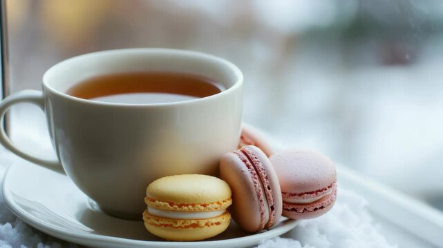 Cozy Tea Break with Macarons and Cookies