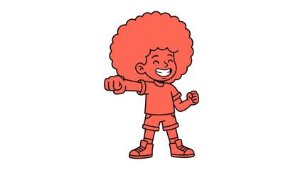 Joyful Child with Afro Hair: A happy cartoon child with a large, vibrant afro hairstyle and a bright smile is depicted in a celebratory pose, ready for fun and adventure.