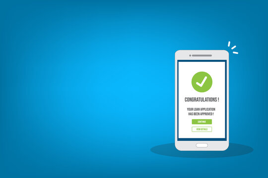 Mobile Banking Loan Approval Notification on Smartphone Screen	