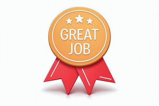 Great job award badge with red ribbon
