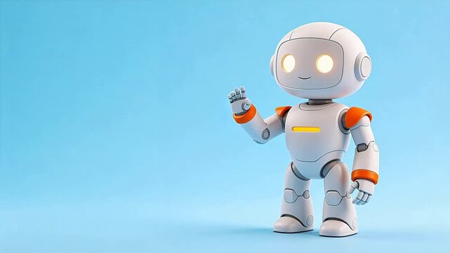 Cute robot toy on blue background
