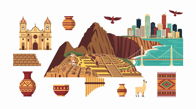Machu Picchu Inca City & Modern City Skyline Comparison